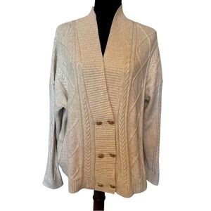 J. Jill Cream Double Breasted Button Down Cardigan Sweater Size Large